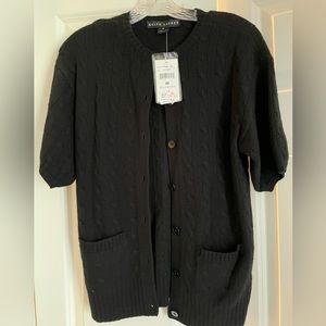 NEW Ralph Lauren Black  Cashmere short sleeved cardigan sweater